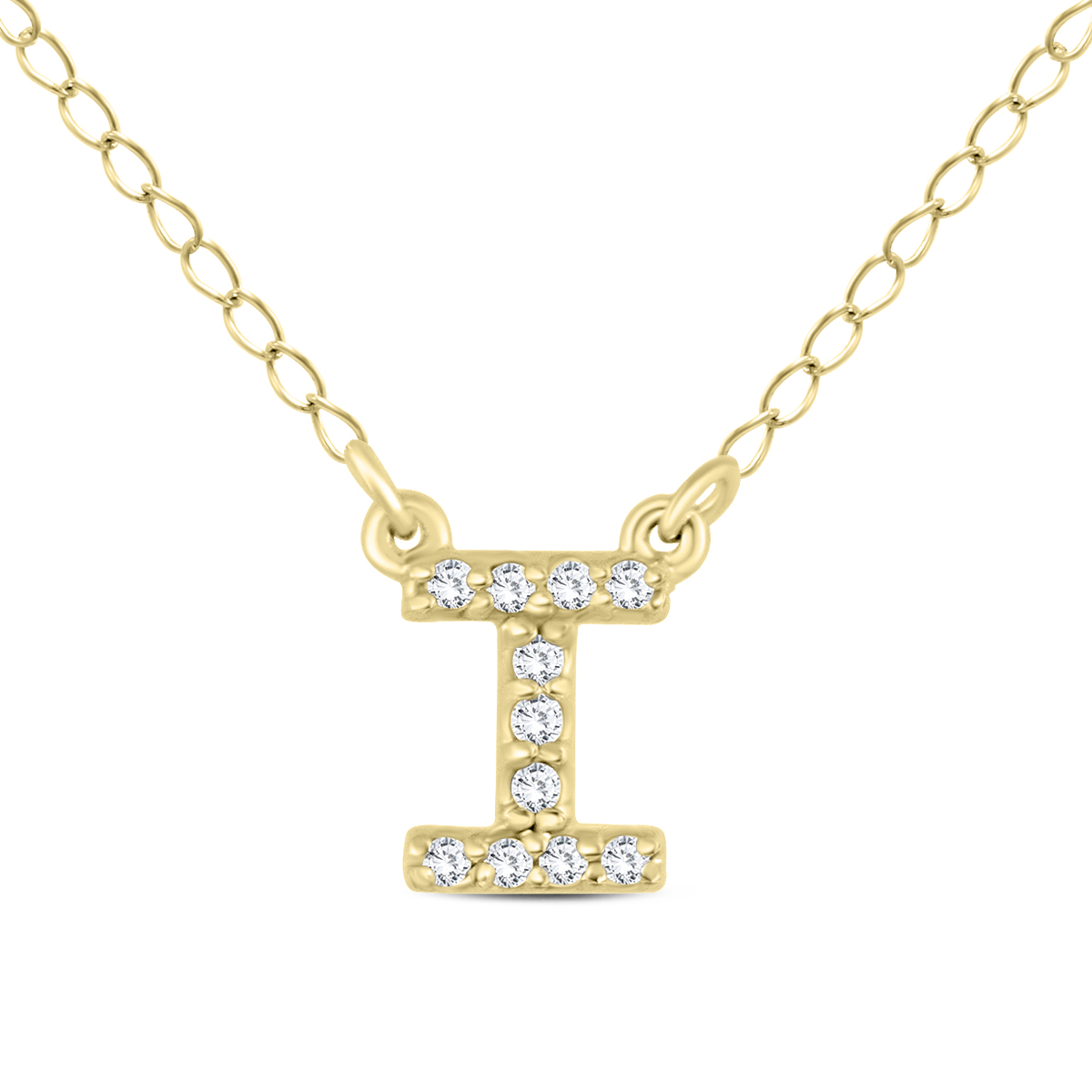 1/10 Carat TW I Initial Diamond Pendant in 10K Yellow Gold