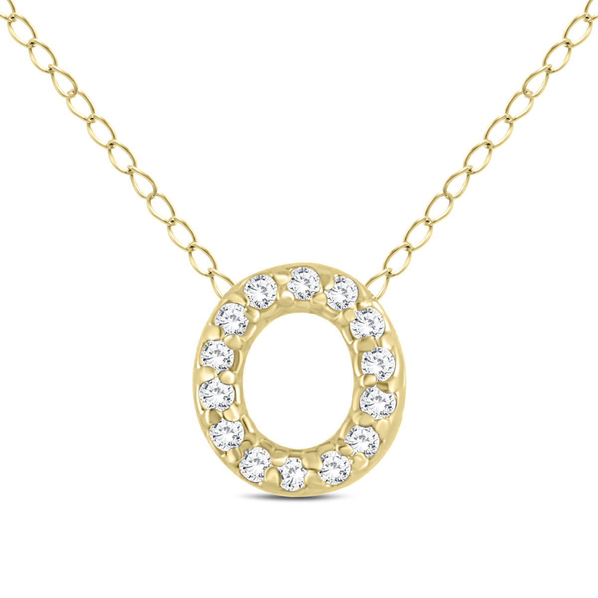 1/10 Carat TW O Initial Diamond Pendant in 10K Yellow Gold