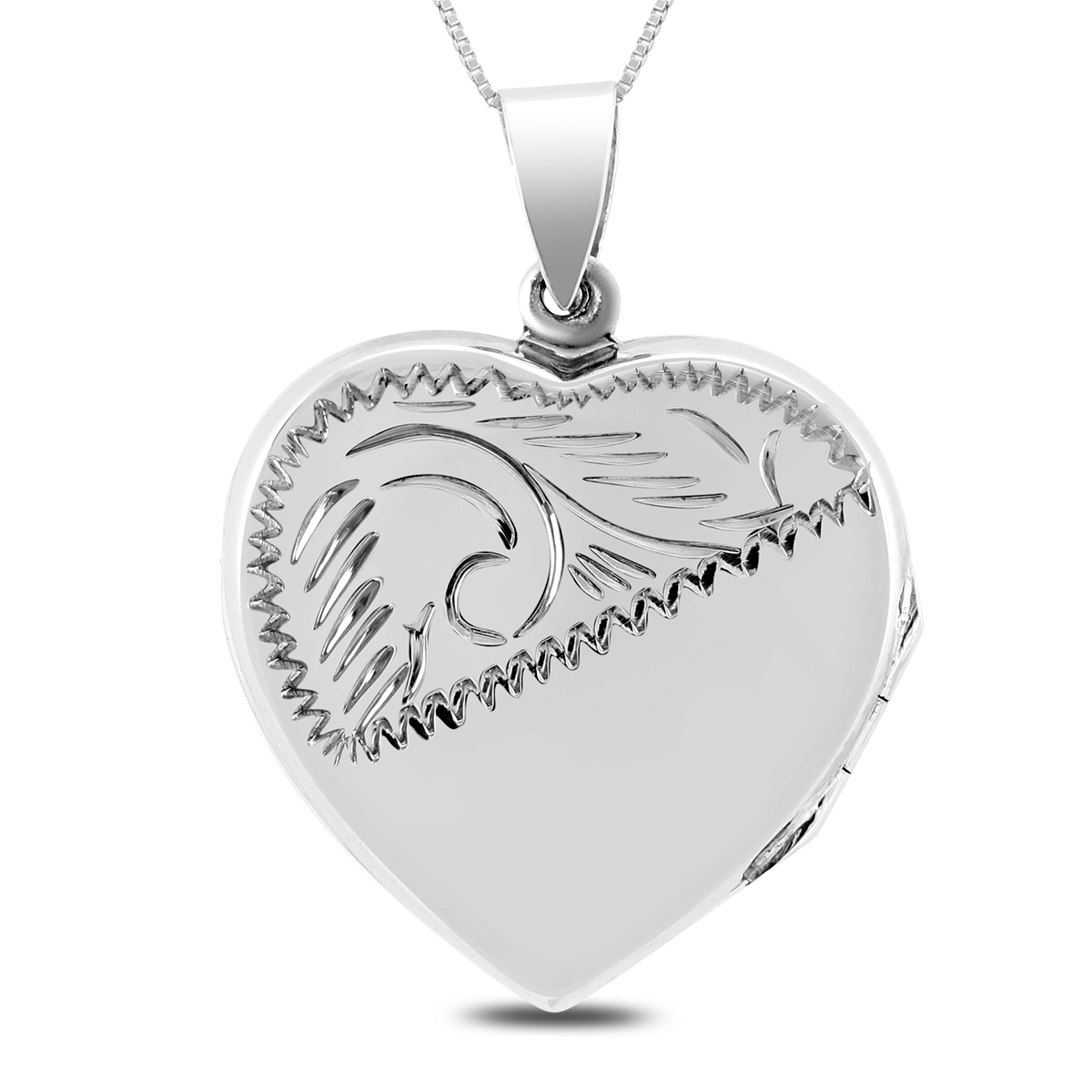 Engraved Heart Locket Pendant in .925 Sterling Silver