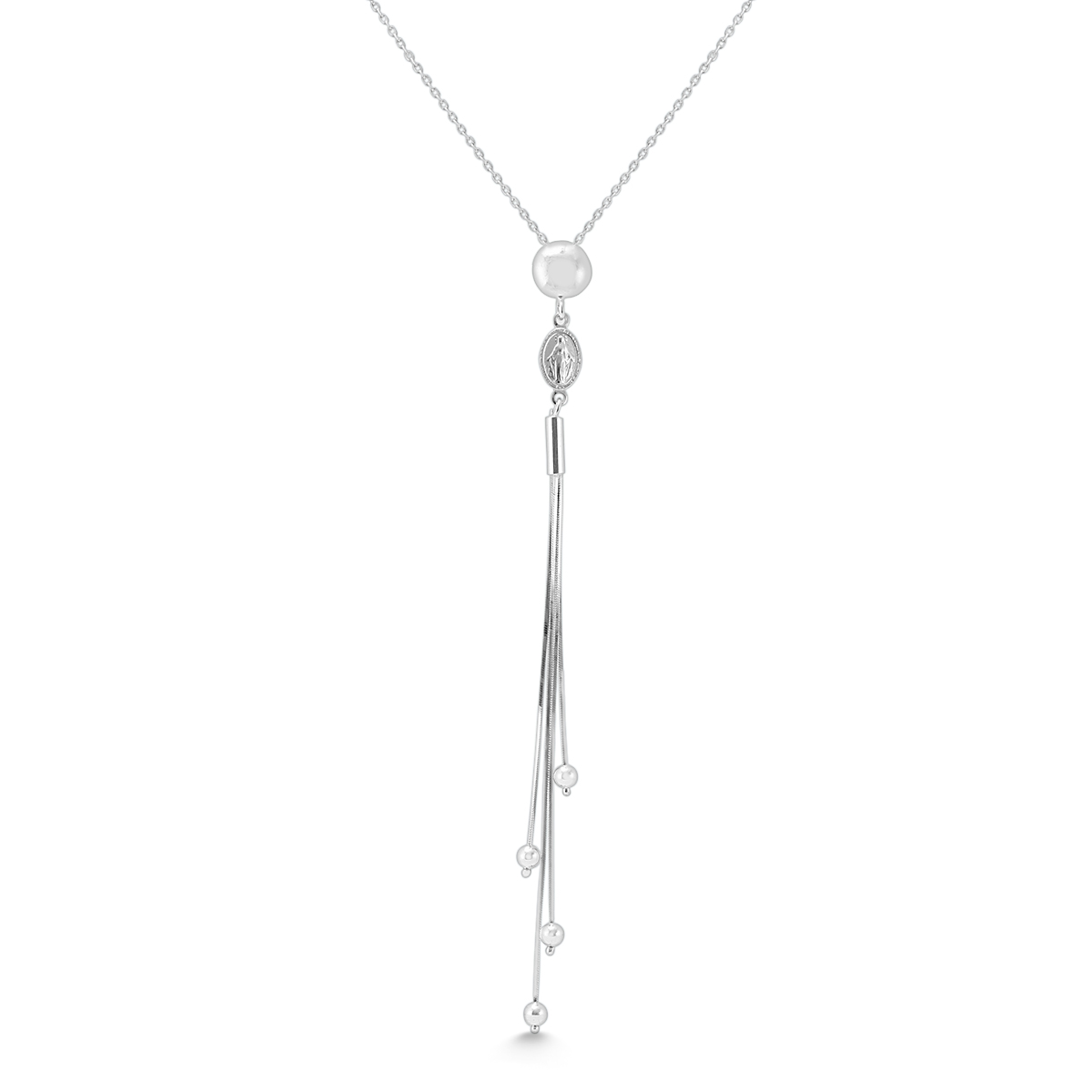 Virgin Mary and Cross Charm Necklace in .925 Sterling Silver