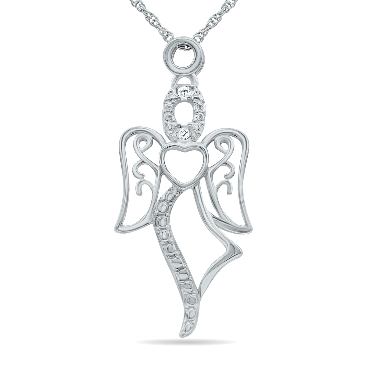 Dainty Heart Angel Diamond Necklace in .925 Sterling Silver