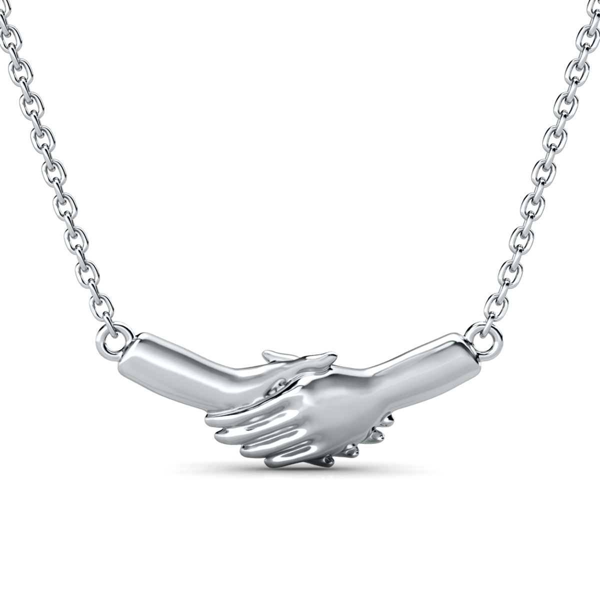 Ted Poley Miss Your Touch Interlocking Hand Necklace in .925 Sterling Silver