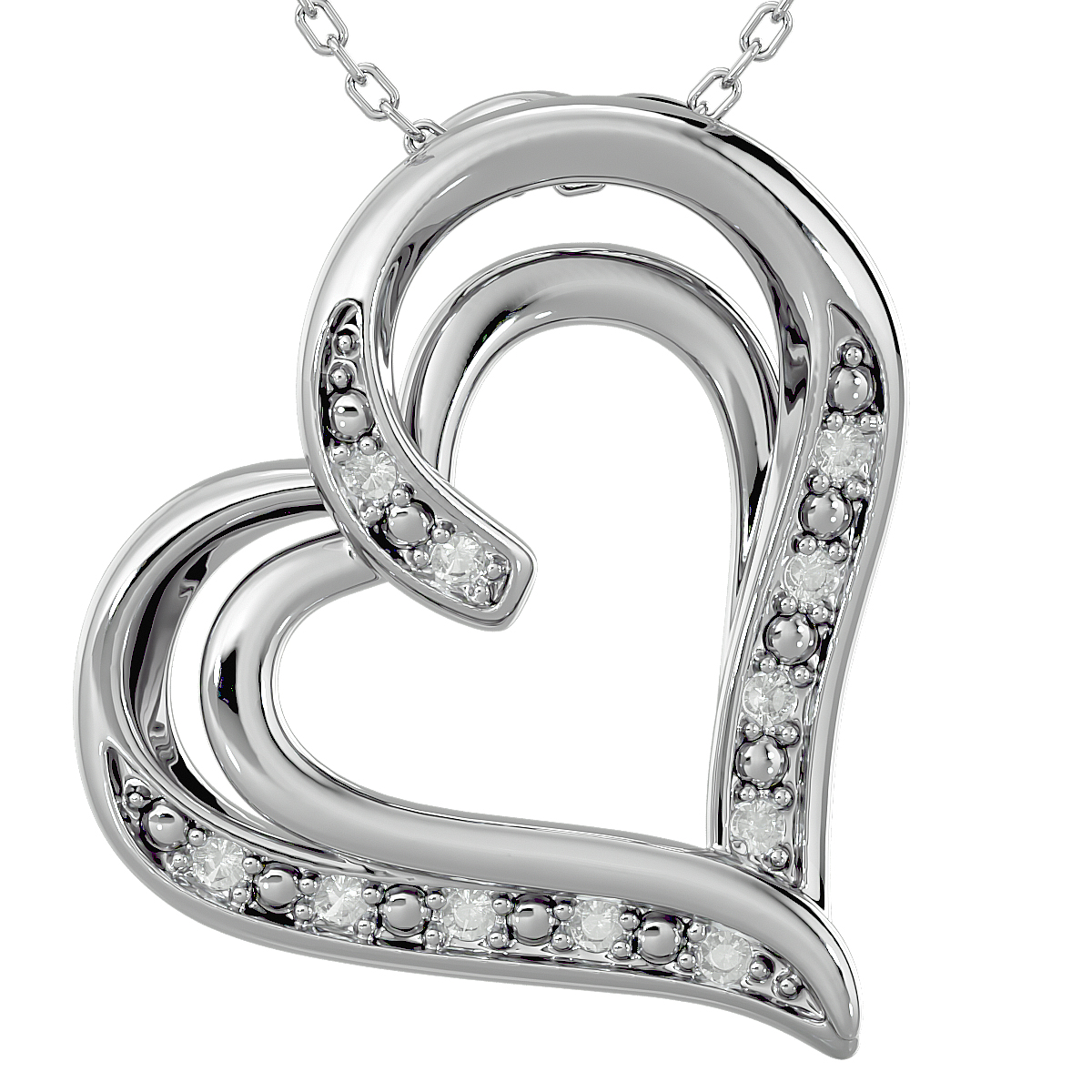 Diamond Heart Pendant in Rhodium Plated Brass