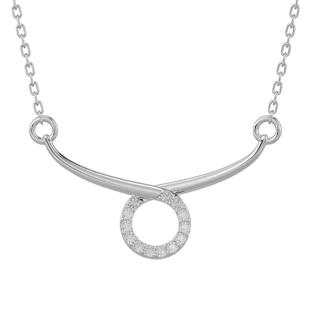 10 Diamond Circle Bar Necklace In Platinum Plated Brass