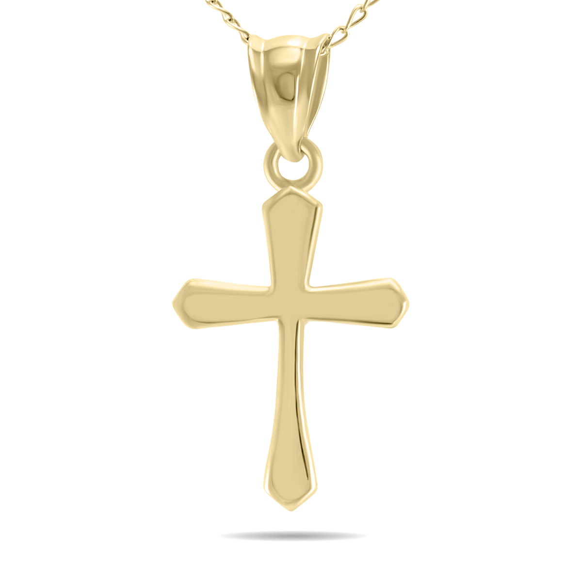 Simple Solid Plain Cross Pendant with Chain Necklace in 10K Yellow Gold