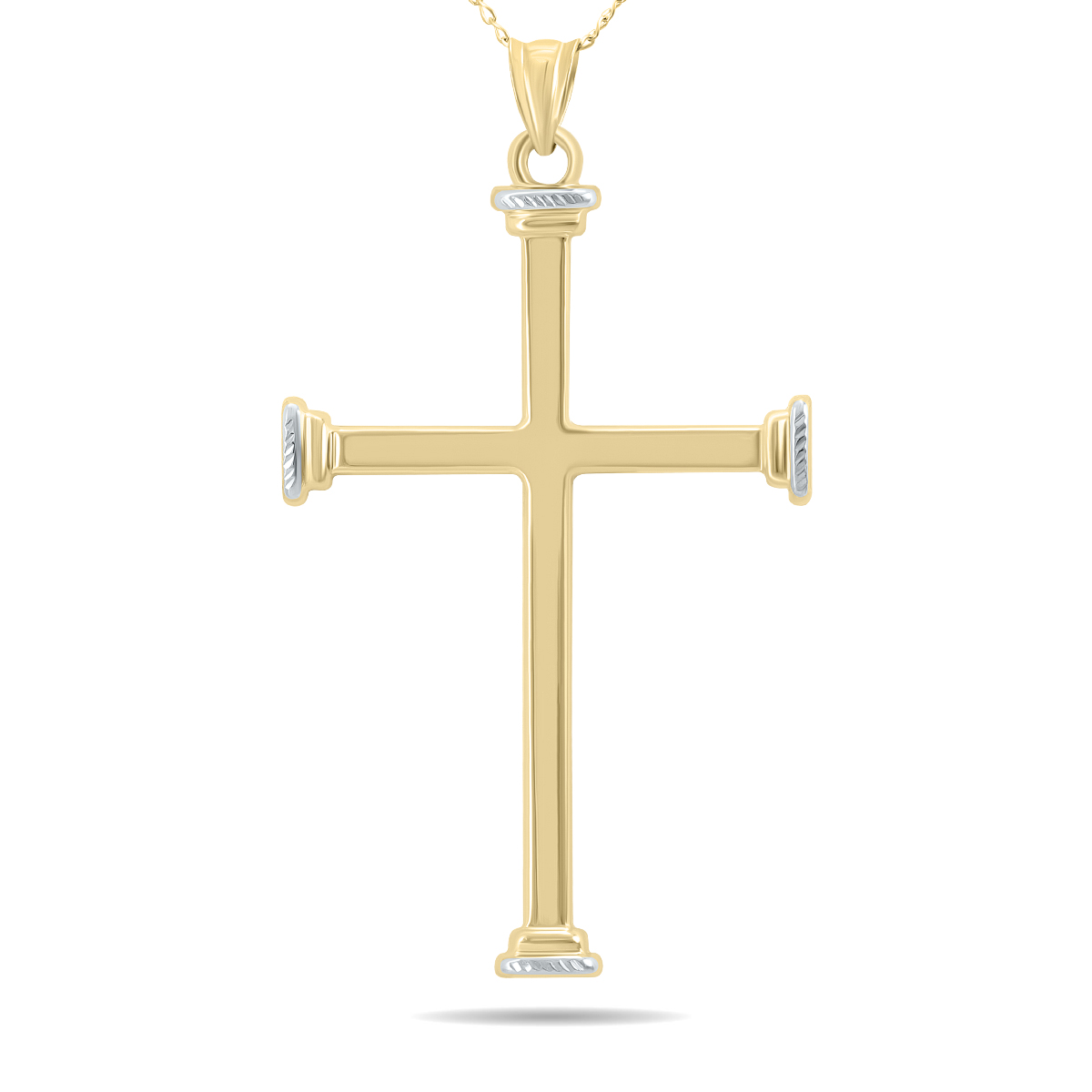 Simple Thin 10K Yellow Gold Cross Pendant Necklace with 18 Inch Chain