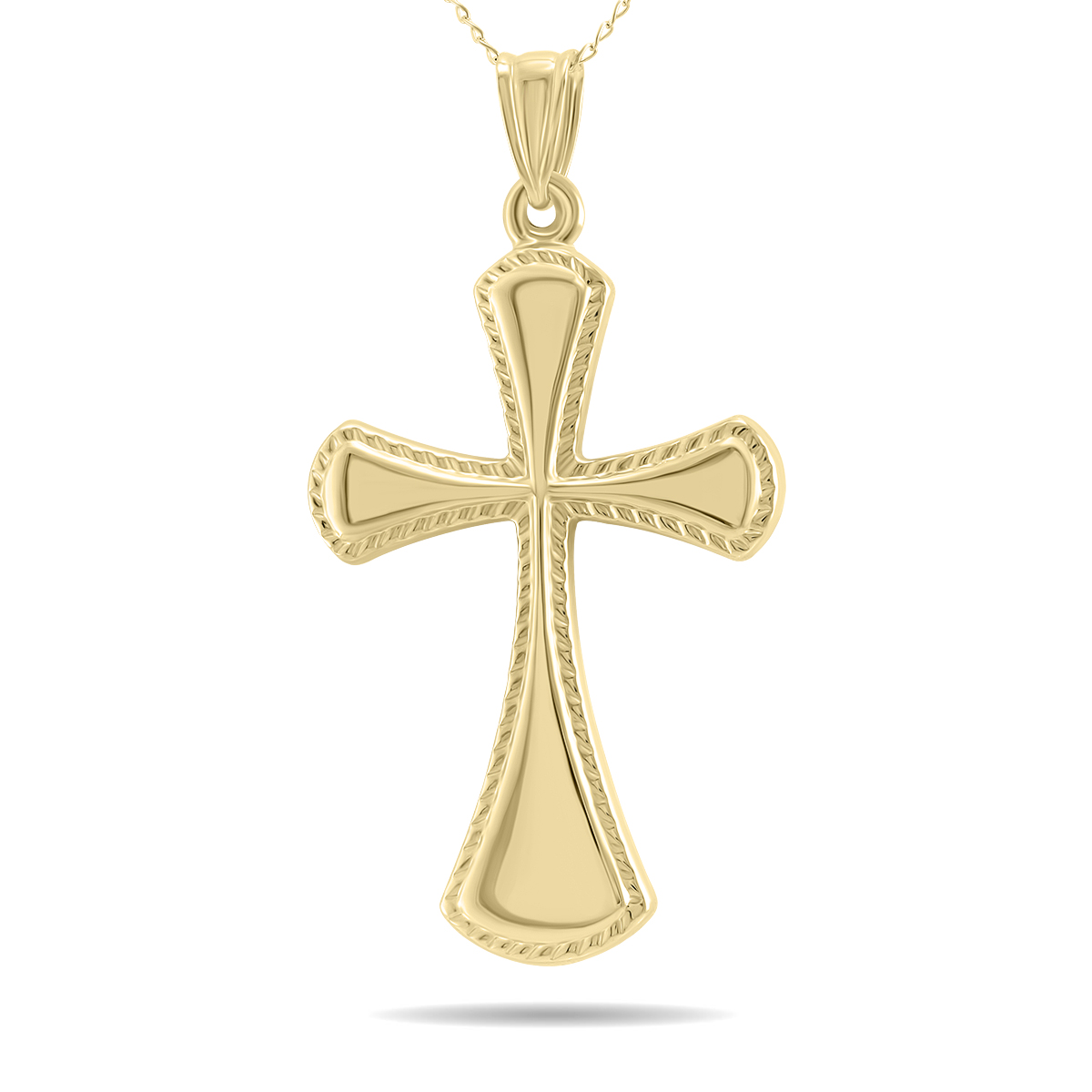 1oK Yellow Gold Classic Etched Cross Pendant Necklace