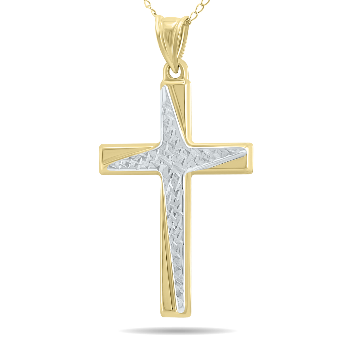 10K Yellow Gold Cross Pendant With Rhodium Polish Accents