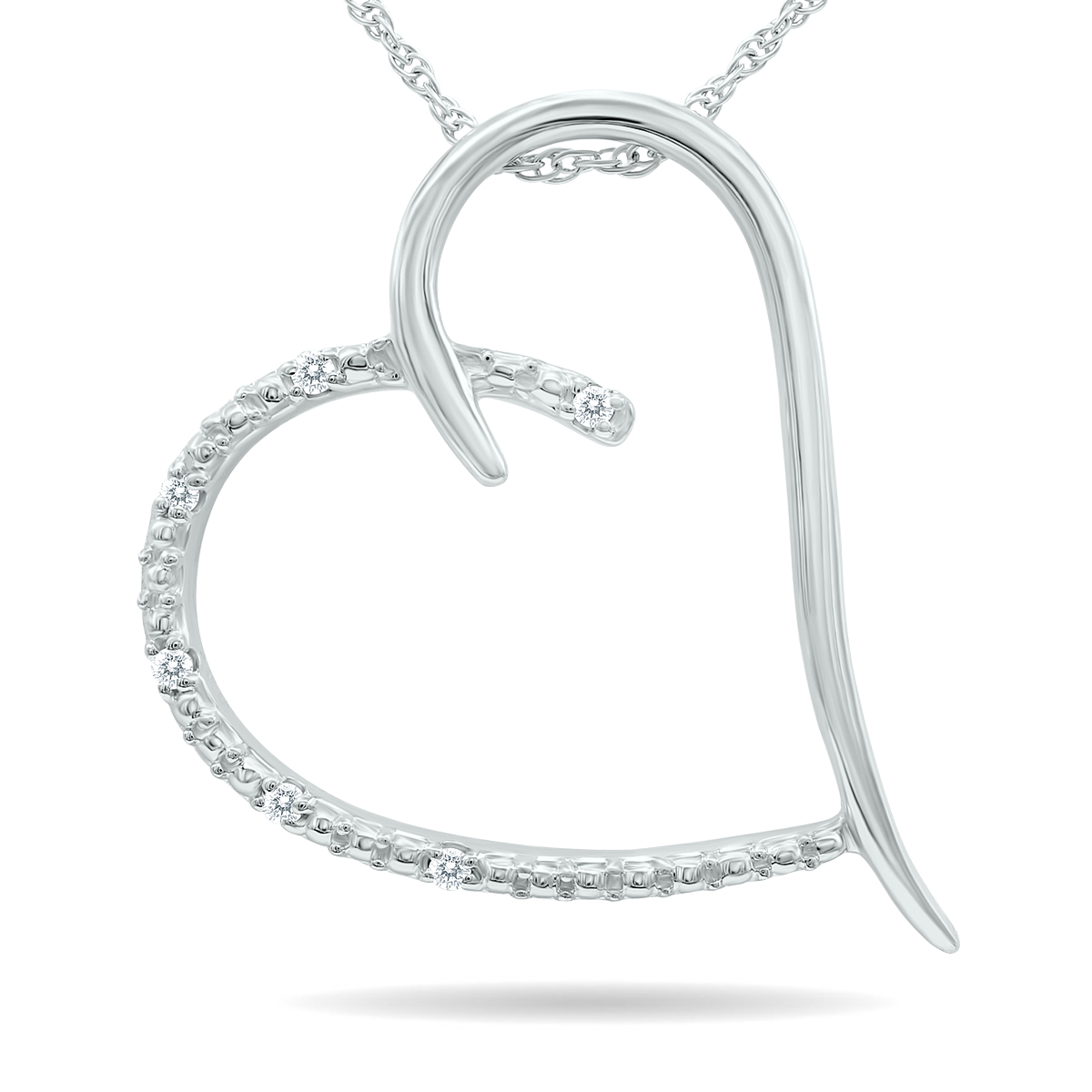 Genuine Diamond Heart Slide Pendant Necklace in .925 Sterling Silver