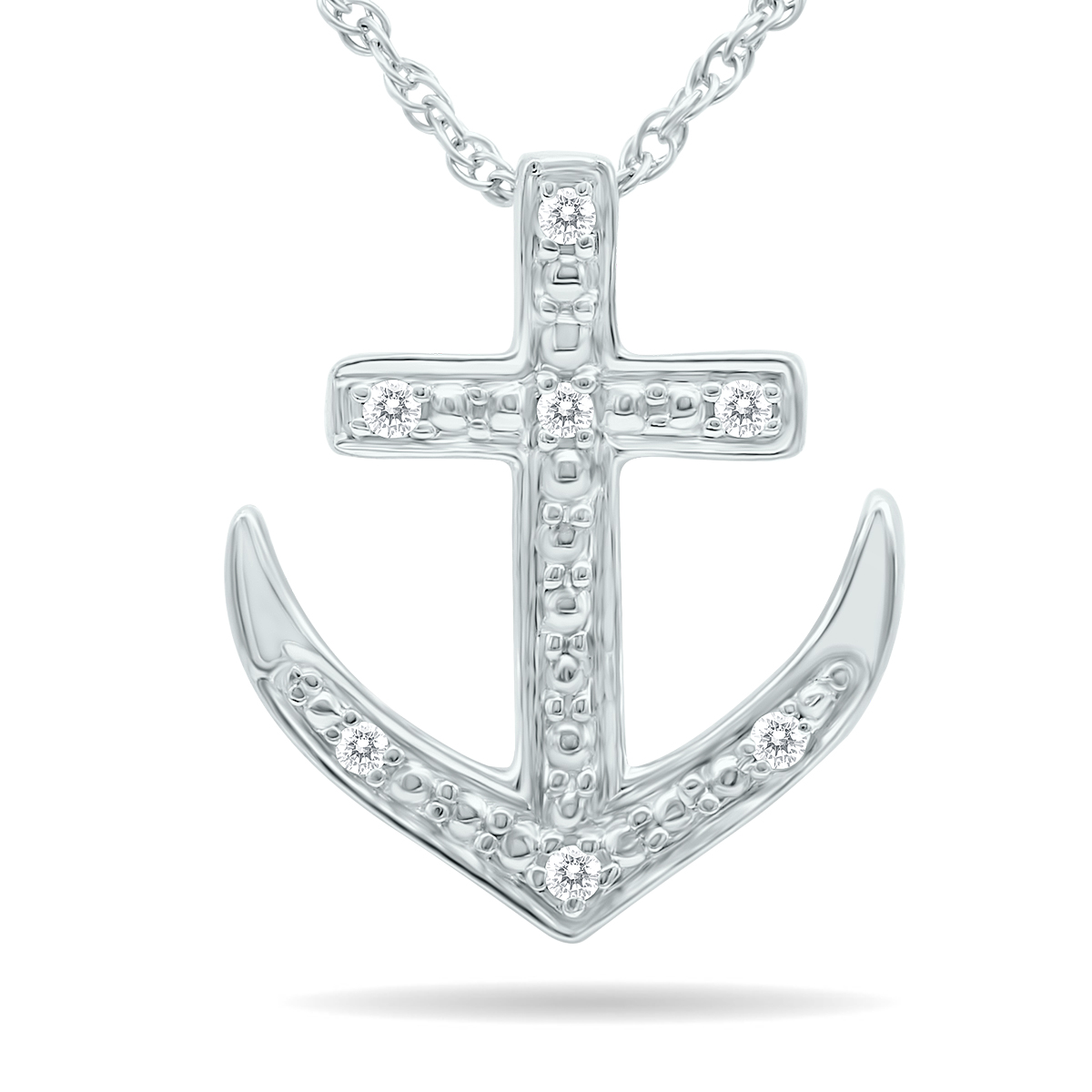 Genuine Diamond Anchor Pendant in.925 Sterling Silver