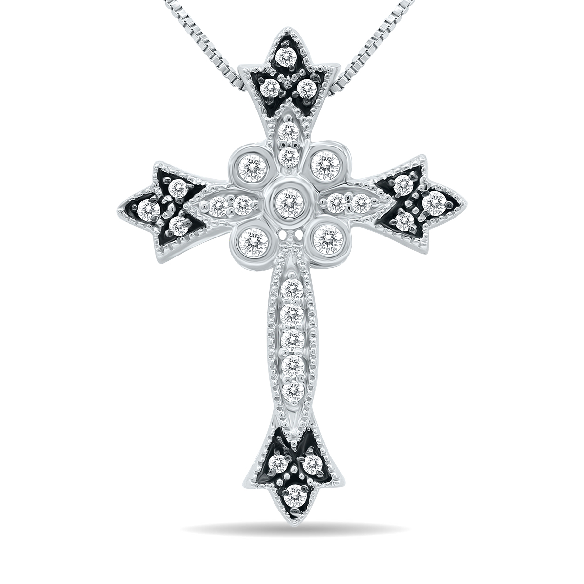 1/4 Carat TW Diamond Cross Pendant with Black Rhodium in .925 Sterling Silver