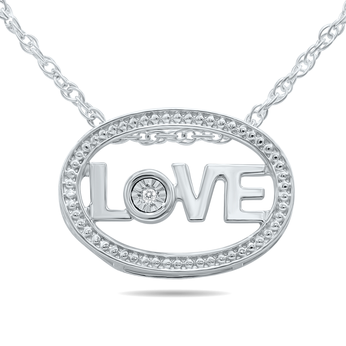 Diamond Oval LOVE Pendant in.925 Sterling Silver