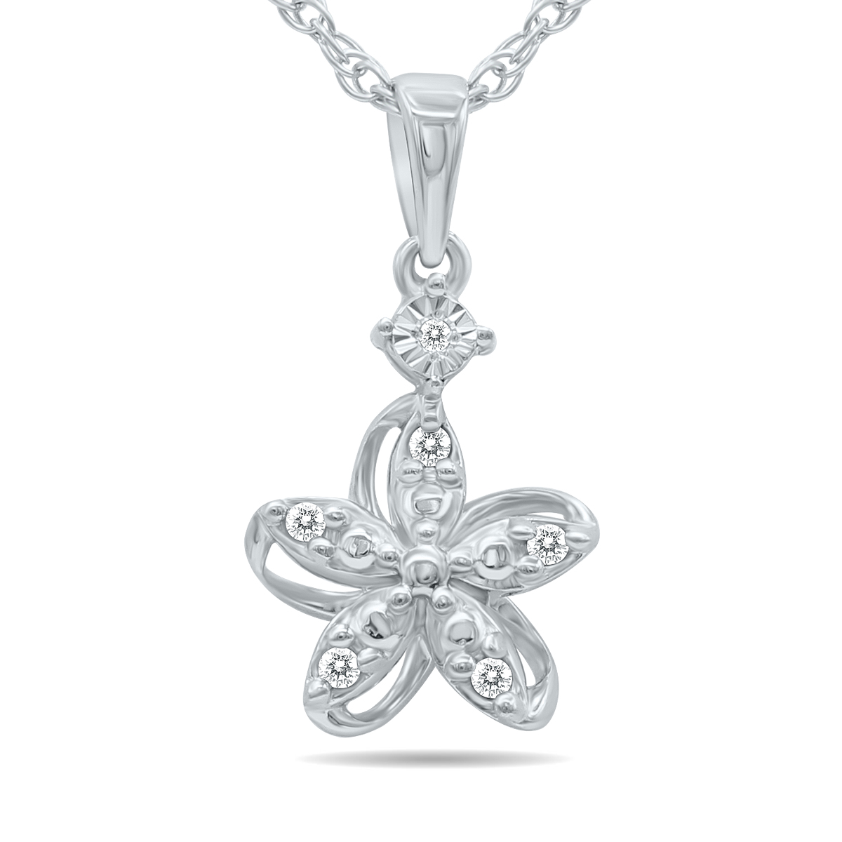 Diamond Flower Sparkle Pendant Necklace in .925 Sterling Silver