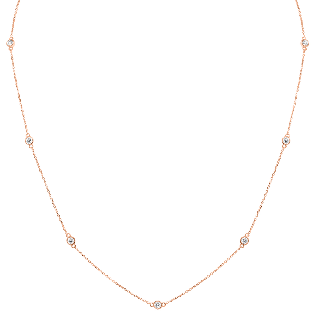 3/4 Carat TW Bezel Set Diamond Station Necklace in 14K Rose Gold