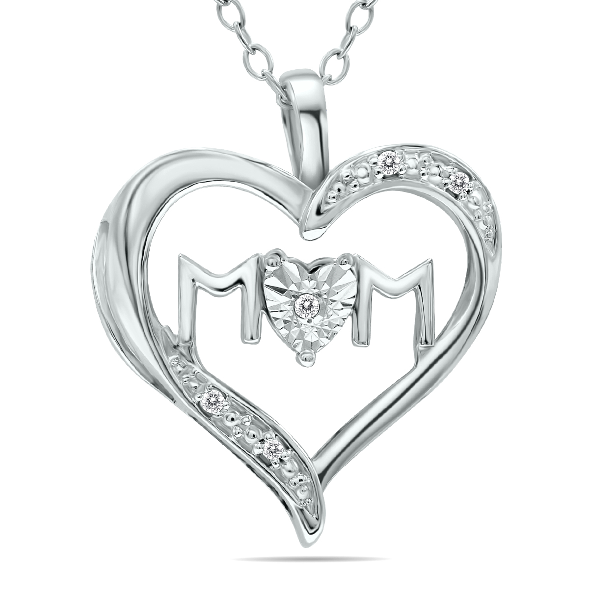 Genuine Diamond Accent Mom Heart Necklace in.925 Sterling Silver