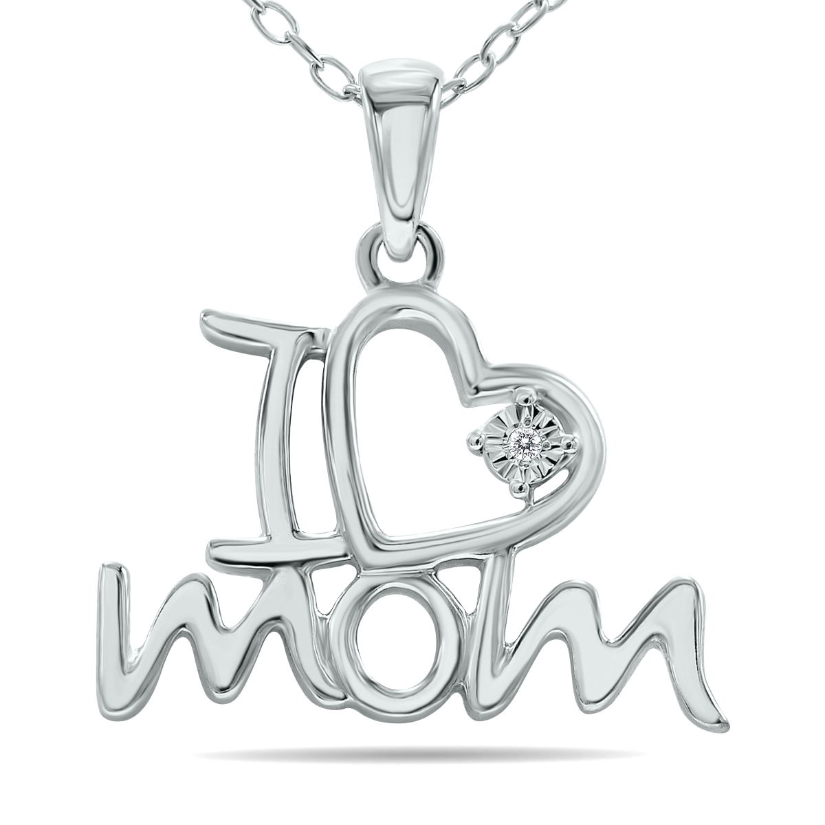 Diamond Mom Heart Necklace in .925 Sterling Silver