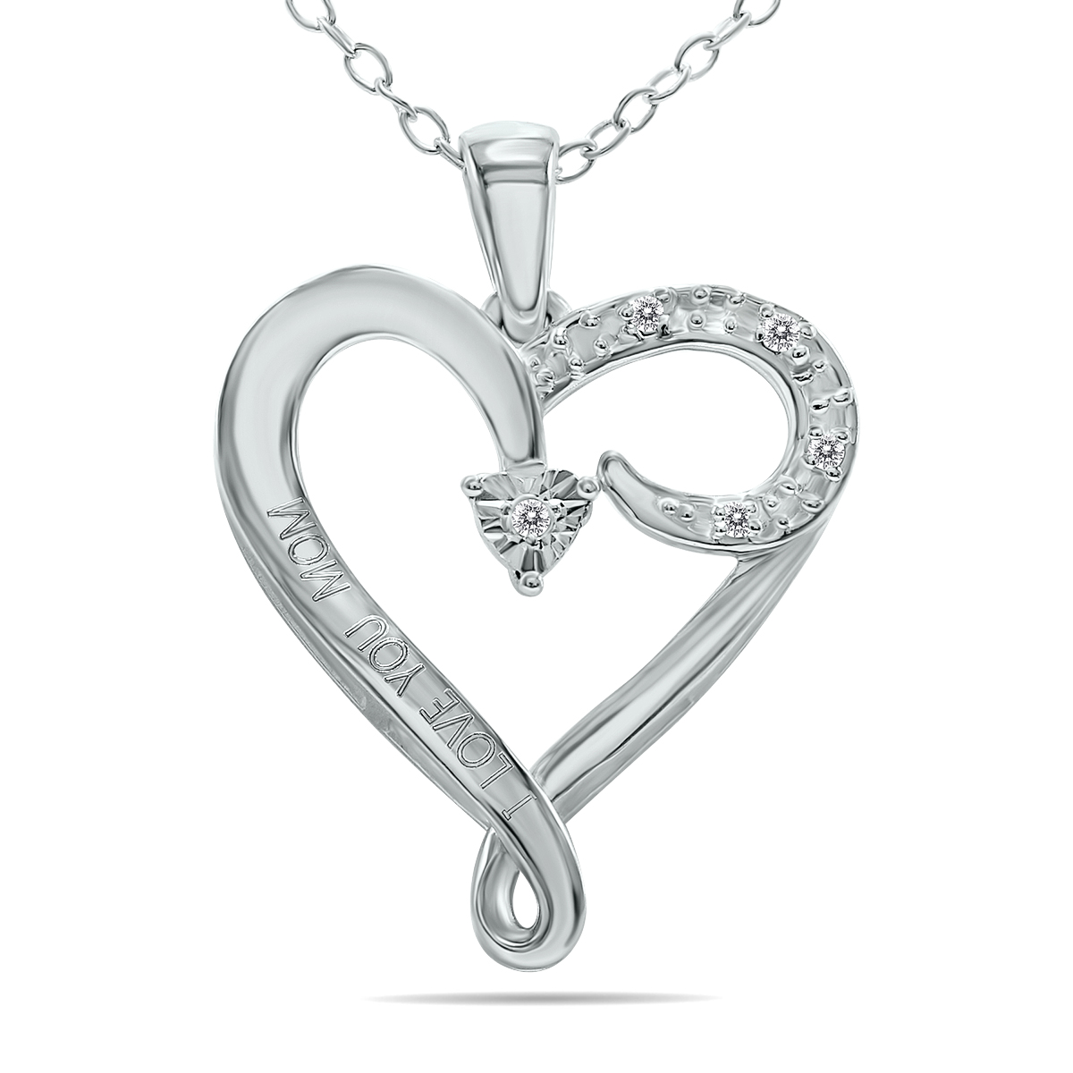 Diamond I LOVE YOU MOM Heart Necklace in .925 Sterling Silver