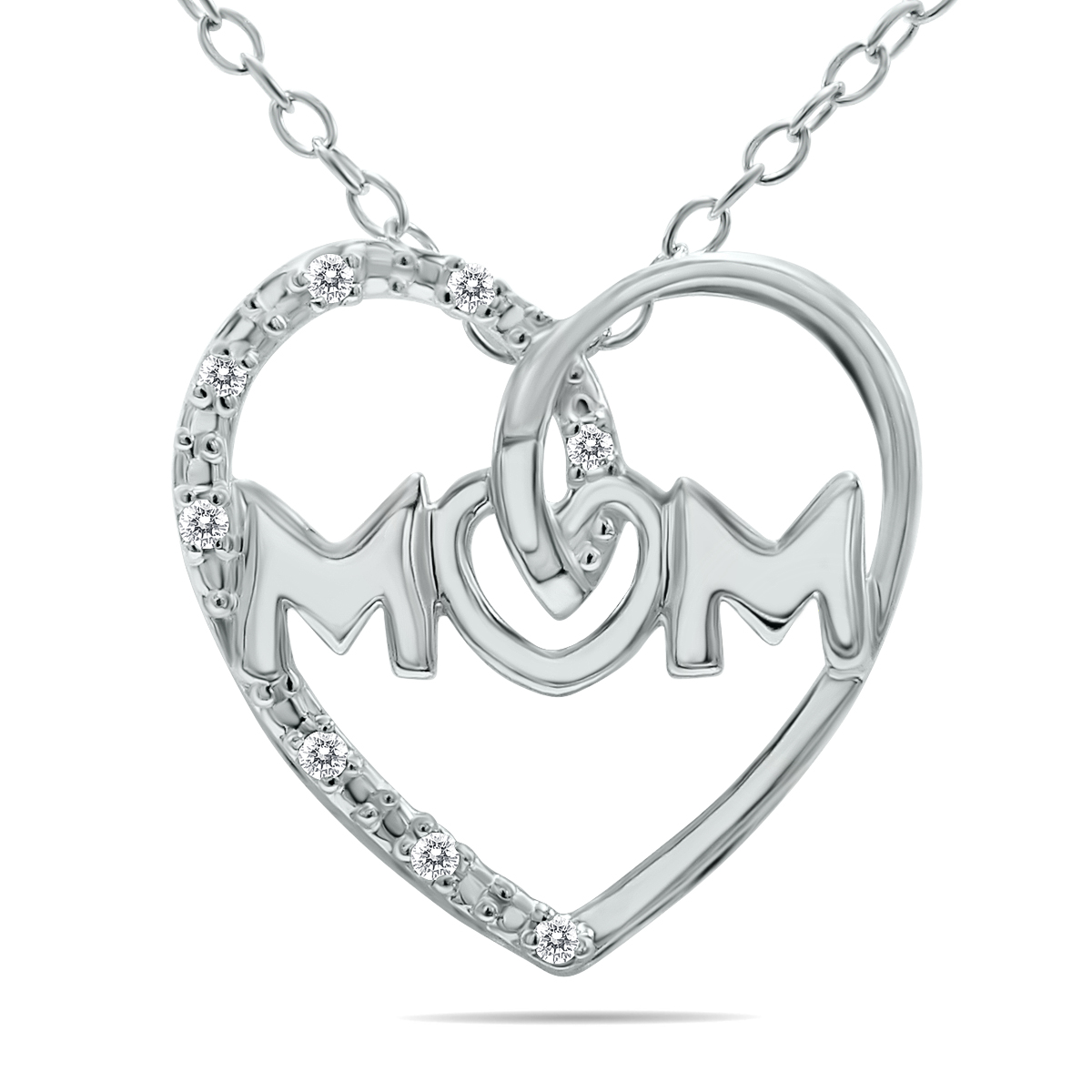 Diamond Accent Mom Heart Necklace in.925 Sterling Silver