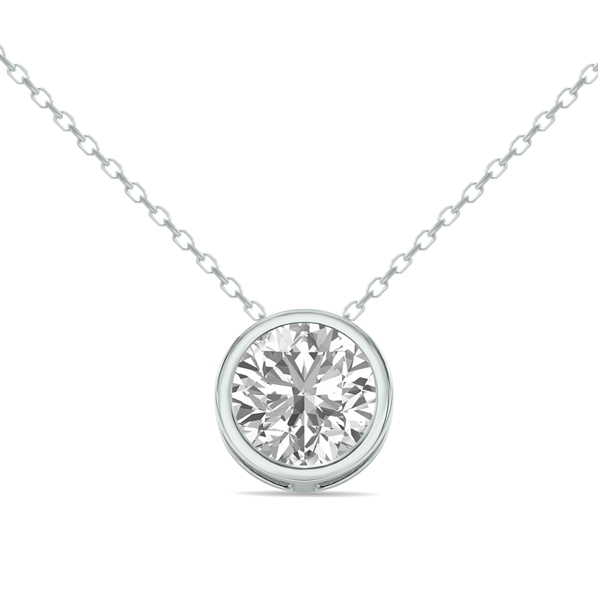 Image of Lab Grown 1 Carat Round Solitaire Diamond Bezel Set Pendant in 14K White Gold