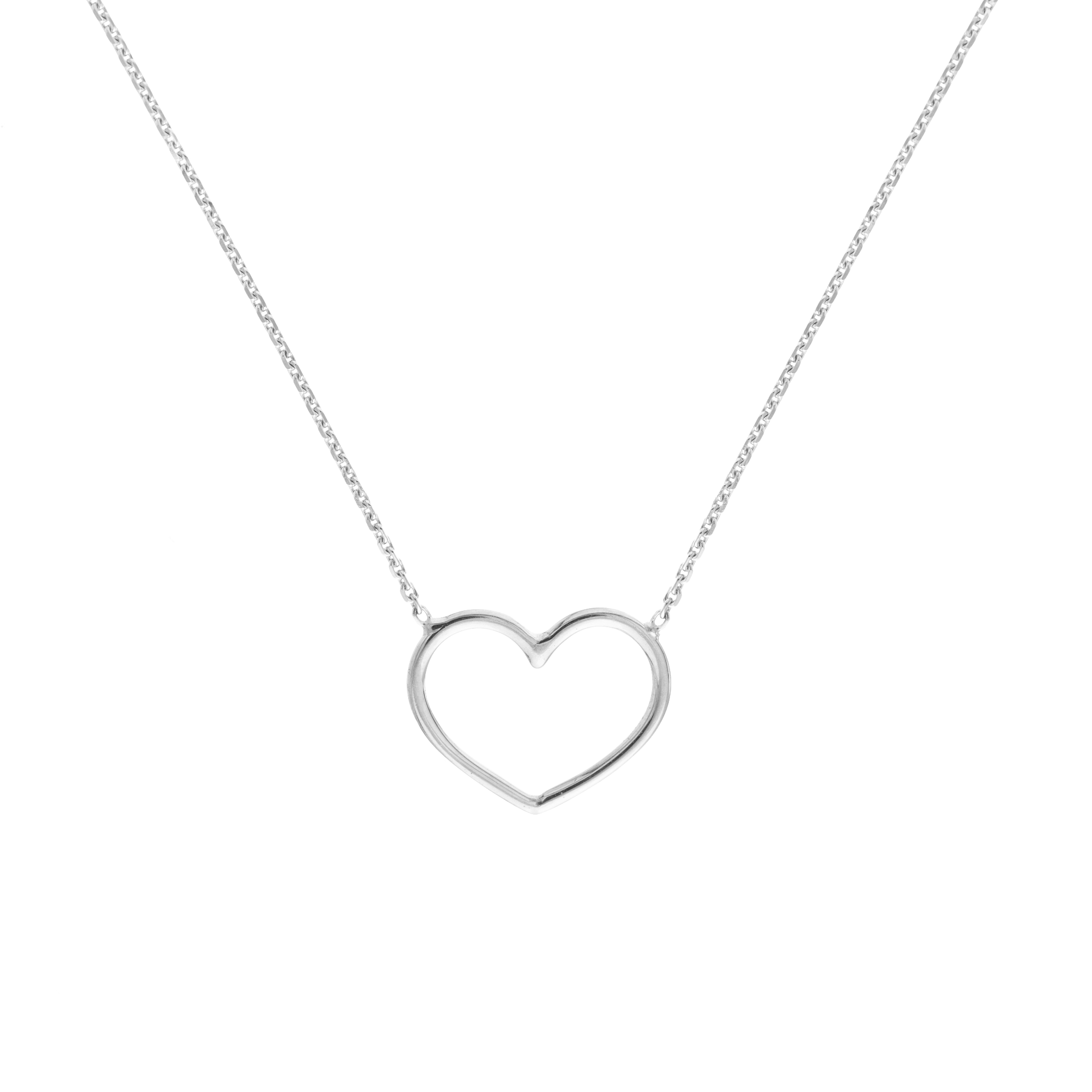14K Solid White Gold Charming Open Heart Necklace