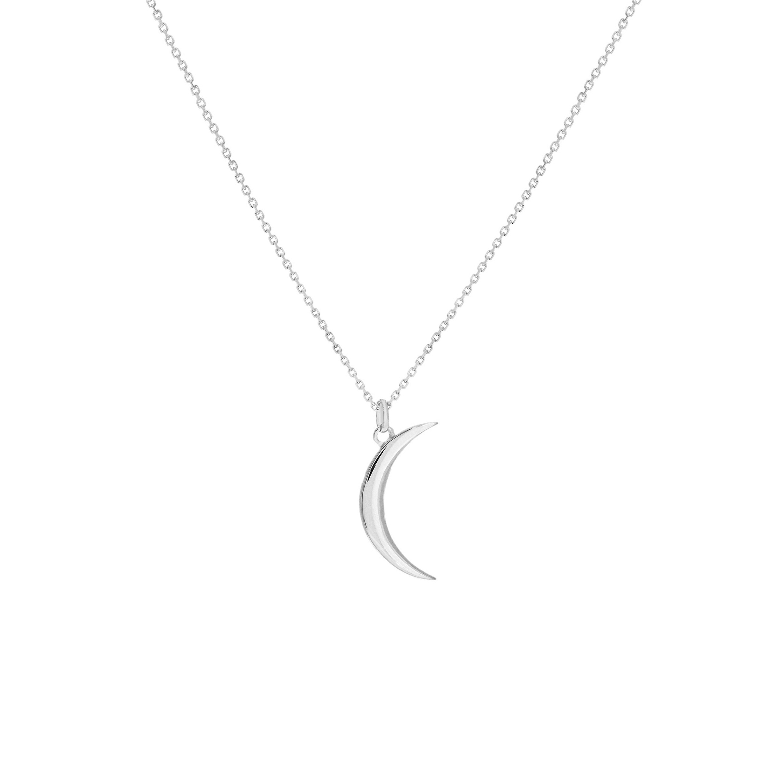 14K Solid White Gold Dainty Crescent Necklace