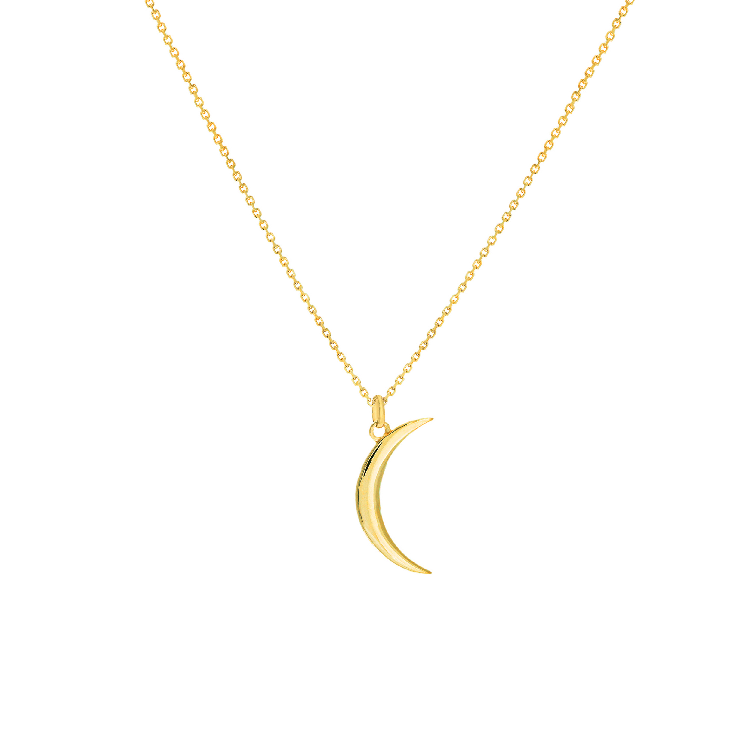 14K Solid Yellow Gold Dainty Crescent Necklace