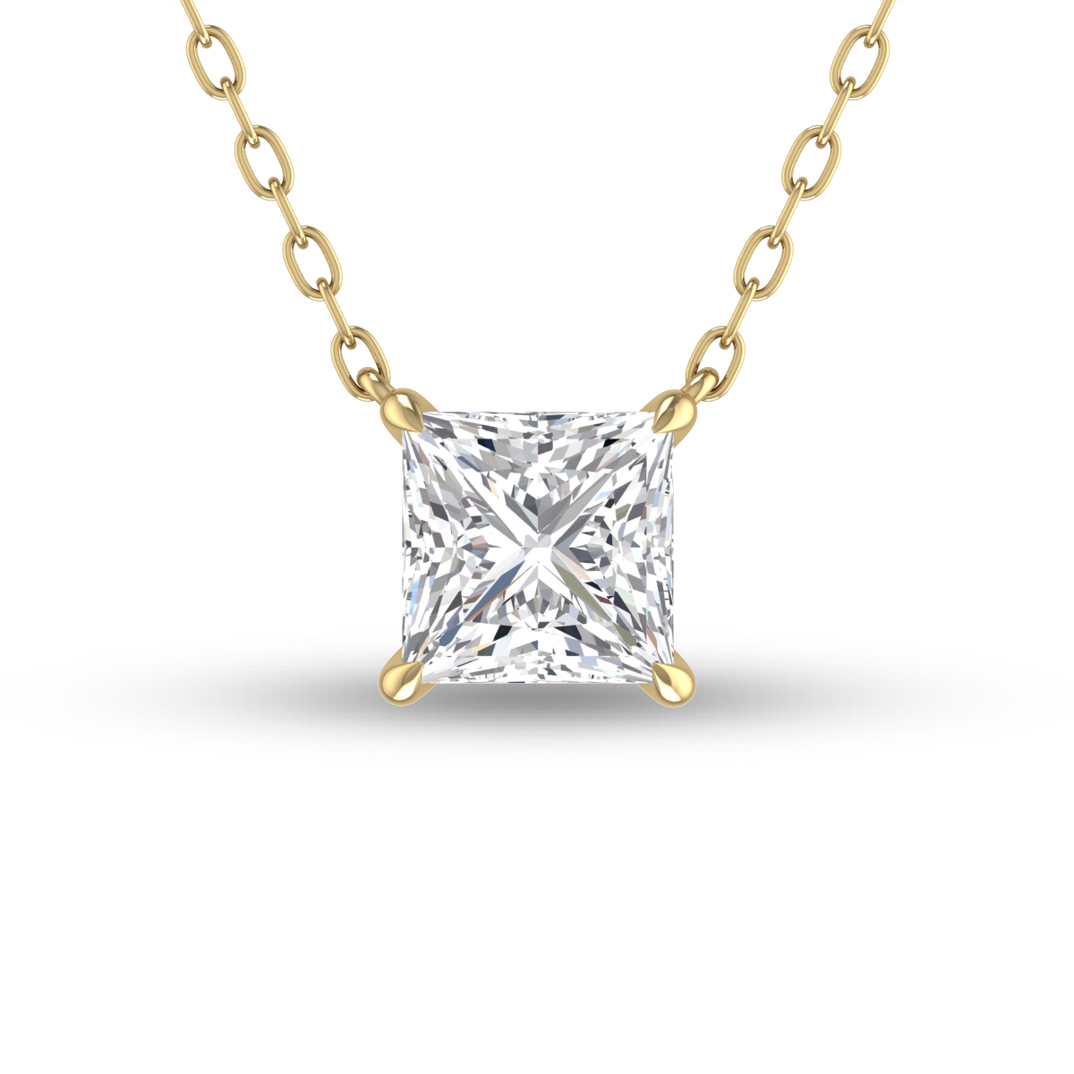 Lab Grown 1/2 Carat Floating Princess Cut Diamond Solitaire Pendant in 14K Yellow Gold