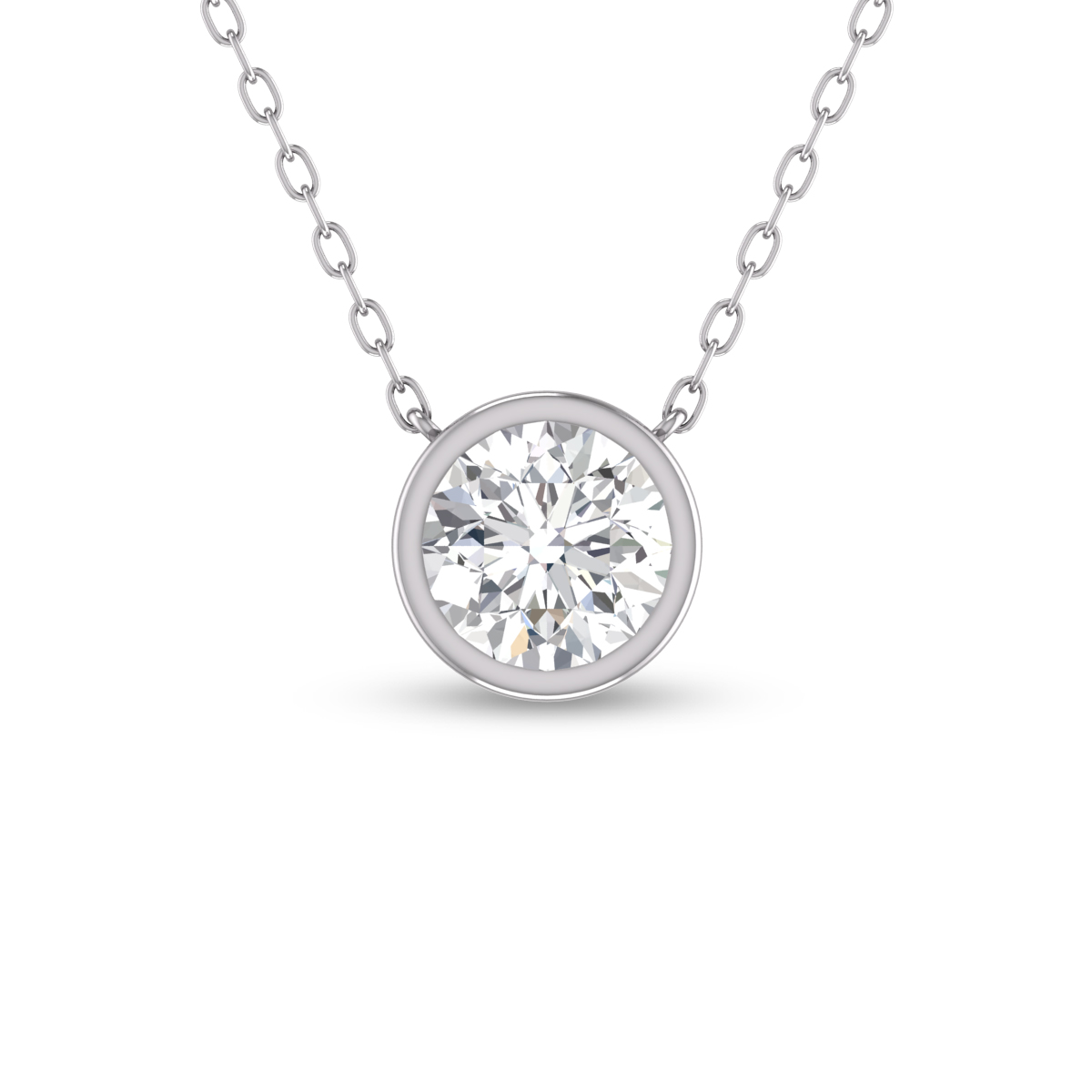 Image of Lab Grown 1/2 Carat Round Bezel Set Diamond Solitaire Pendant in 14K White Gold