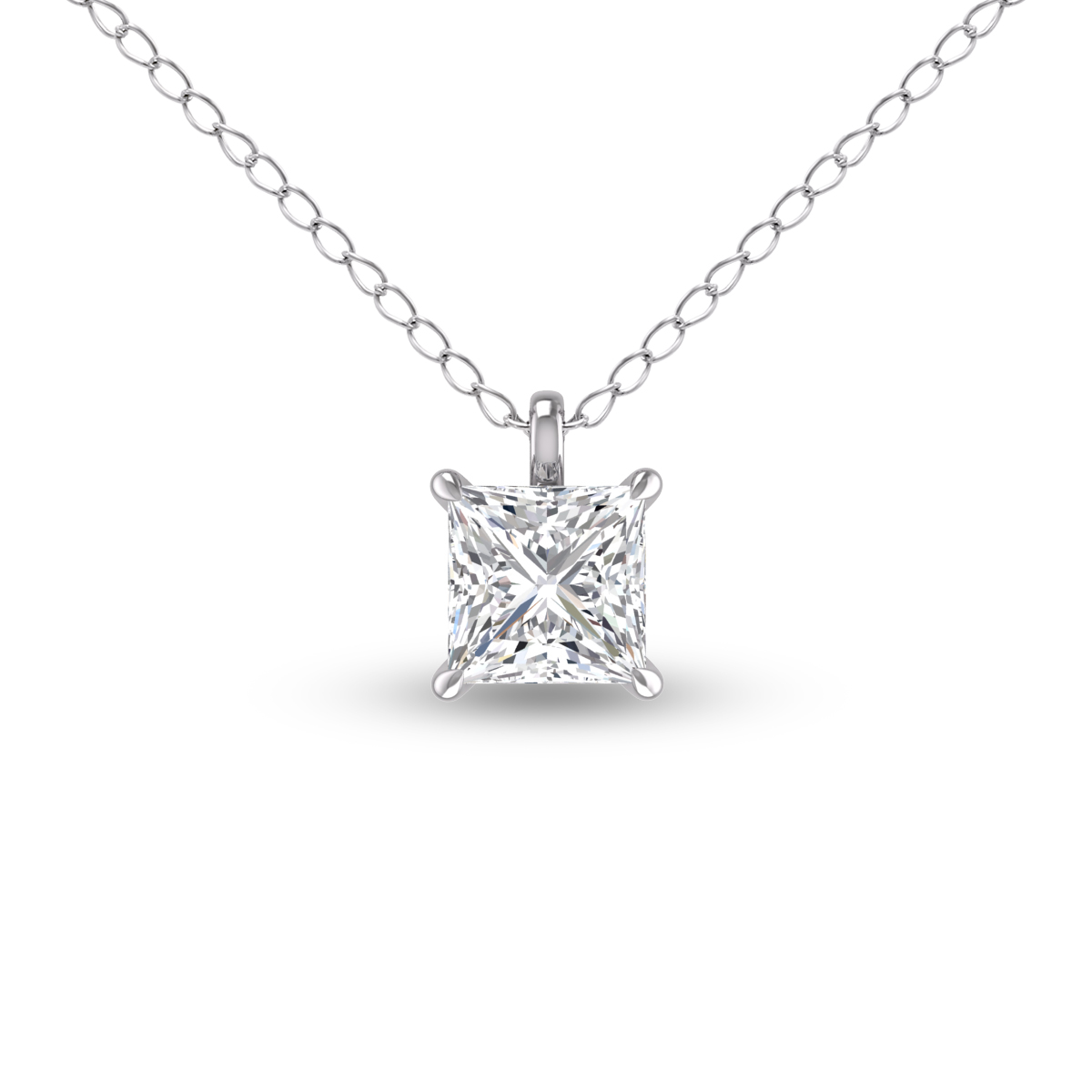 Lab Grown 1/2 Carat Princess Cut Solitaire Diamond Pendant in 14K White Gold