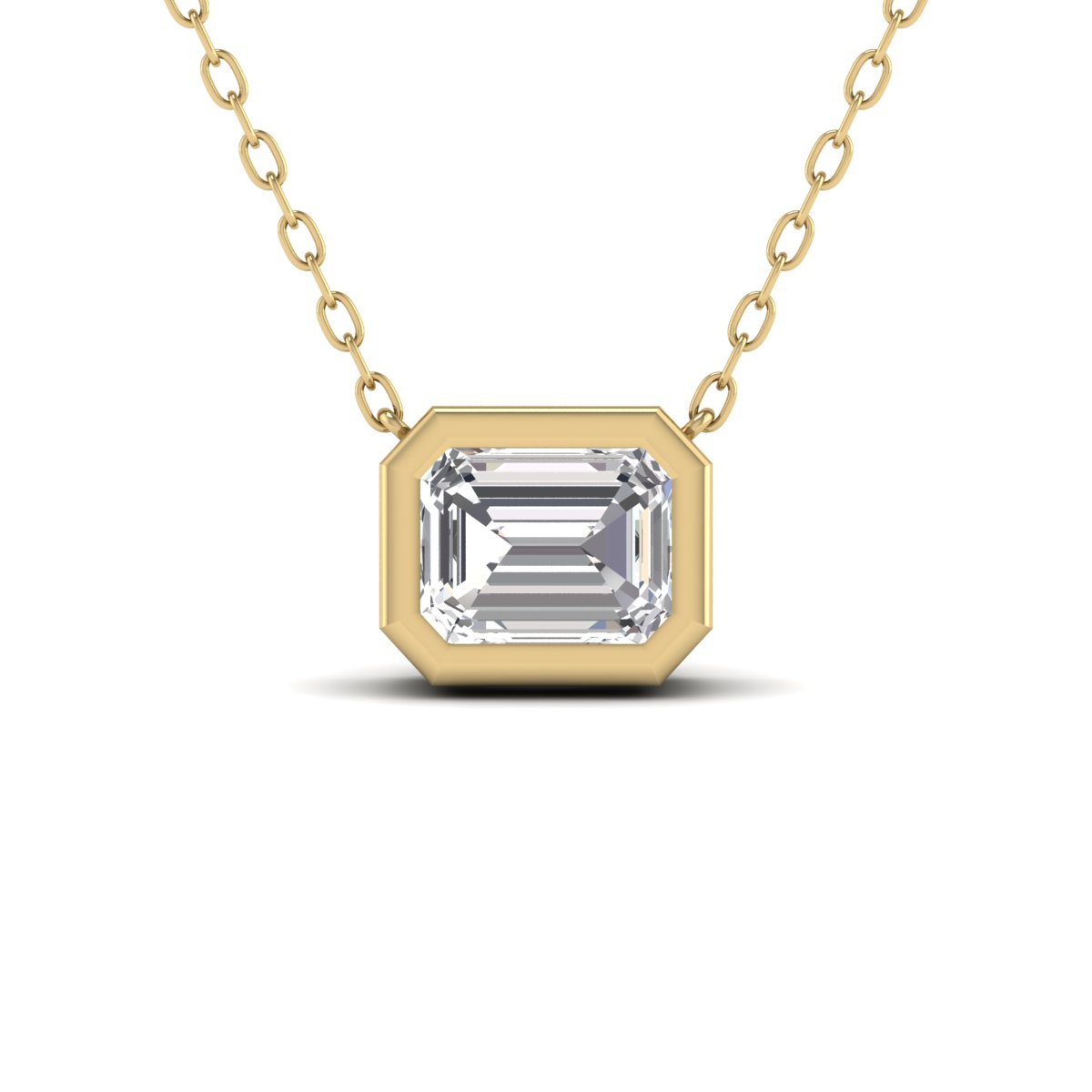 Image of Lab Grown 1 Carat Emerald Cut Bezel Set Diamond Solitaire Pendant in 14K Yellow Gold