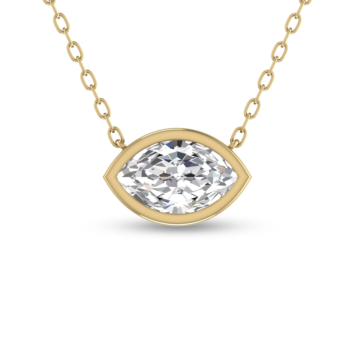Lab Grown 1/4 Carat Marquise Shaped Bezel Set Diamond Solitaire Pendant in 14K Yellow Gold