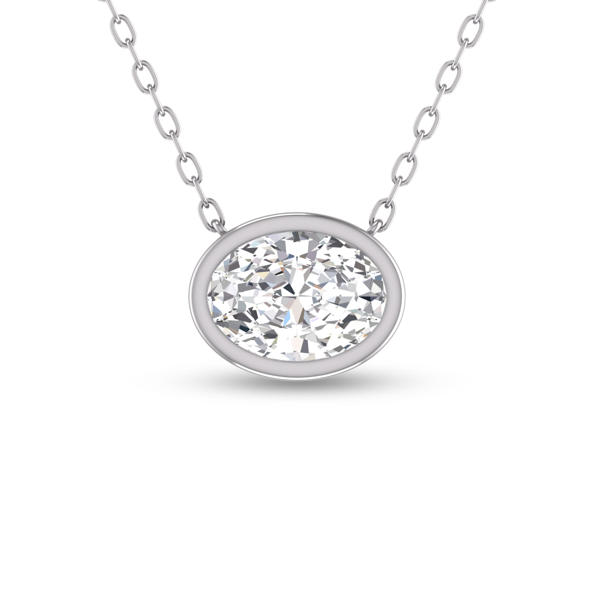 Image of Lab Grown 1 Carat Oval Bezel Set Diamond Solitaire Pendant in 14K White Gold