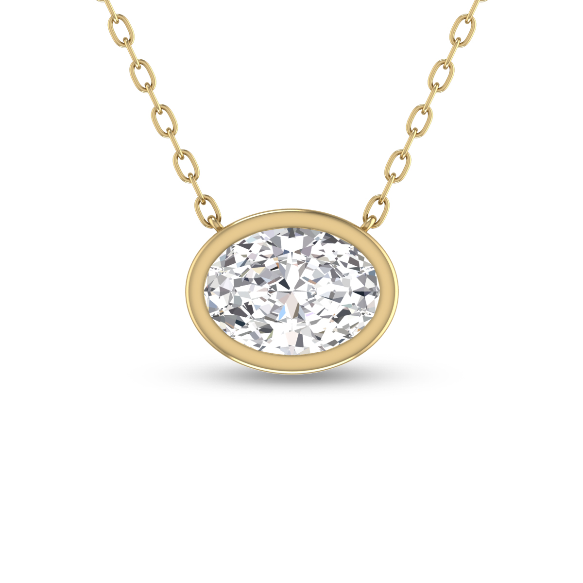 Image of Lab Grown 1 Carat Oval Bezel Set Diamond Solitaire Pendant in 14K Yellow Gold