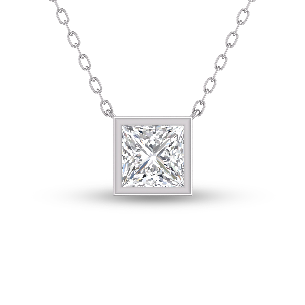 Lab Grown 1/4 Carat Princess Cut Bezel Set Diamond Solitaire Pendant in 14K White Gold