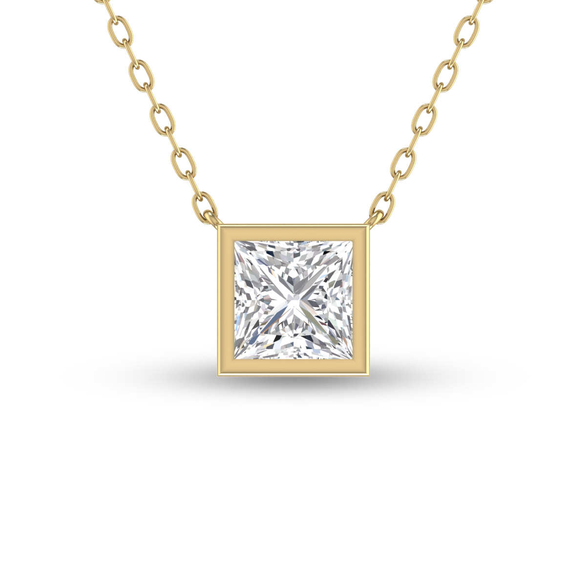 Lab Grown 3/4 Carat Princess Cut Bezel Set Diamond Solitaire Pendant in 14K Yellow Gold