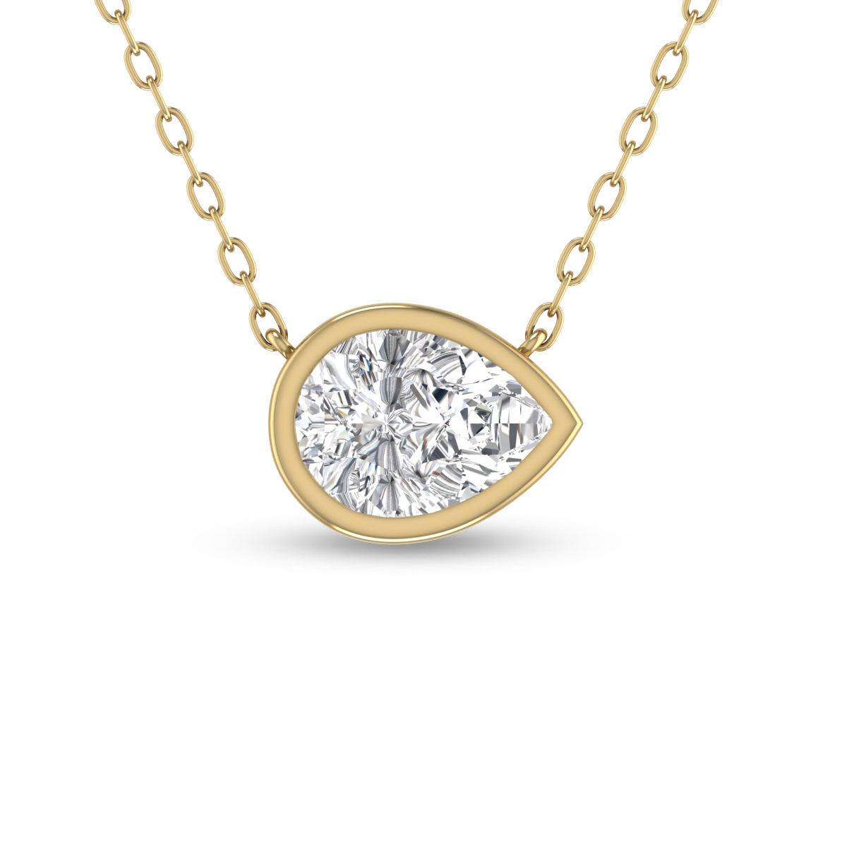 Lab Grown 3/4 Carat Pear Shaped Bezel Set Diamond Solitaire Pendant in 14K Yellow Gold