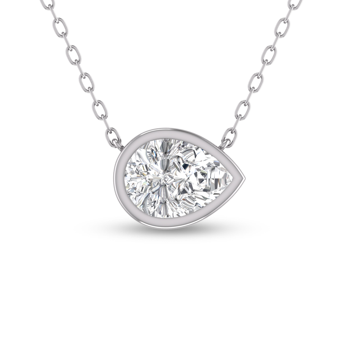 Lab Grown 1 Carat Pear Shaped Bezel Set Diamond Solitaire Pendant in 14K White Gold