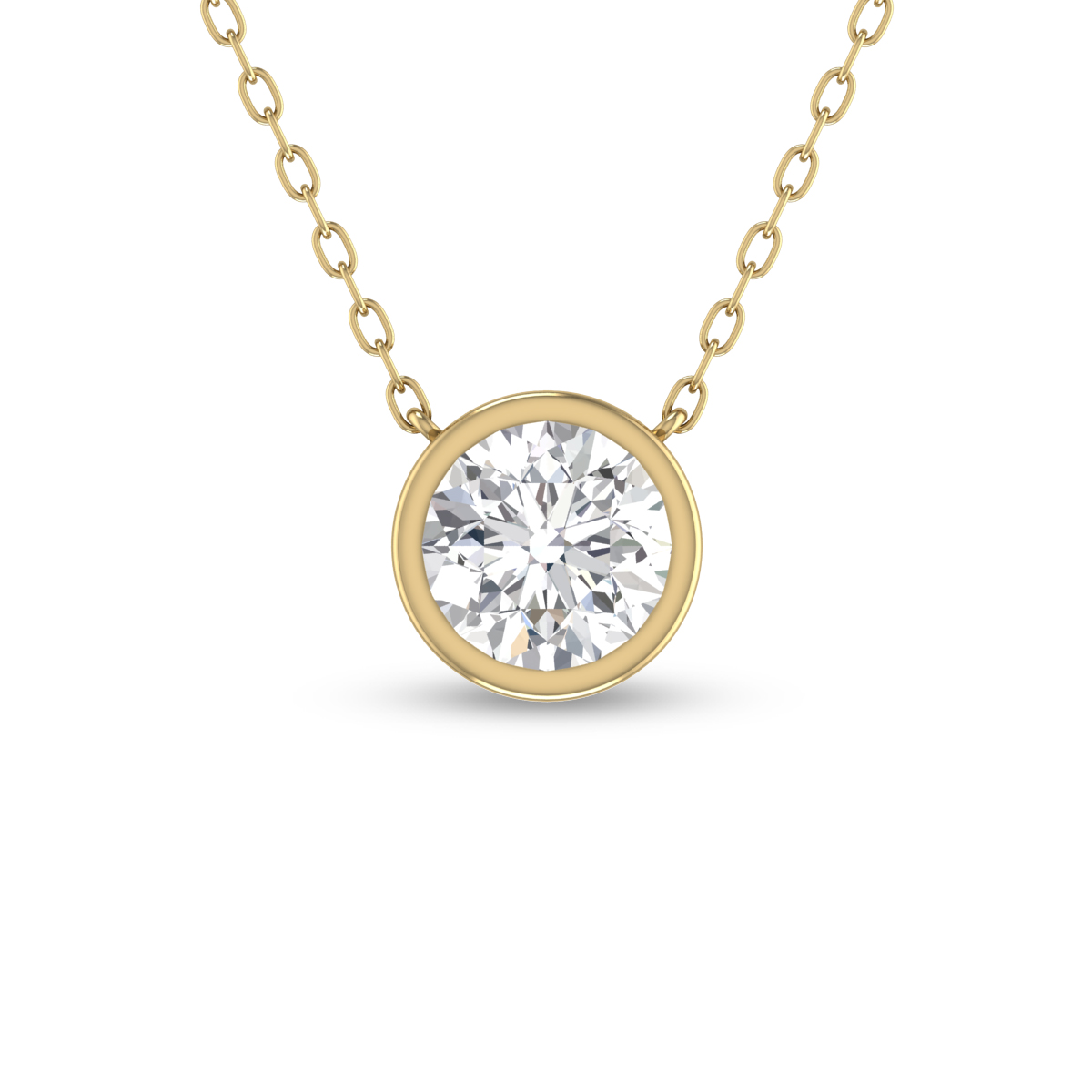 Lab Grown 1/4 Carat Round Bezel Set Diamond Solitaire Pendant in 14K Yellow Gold