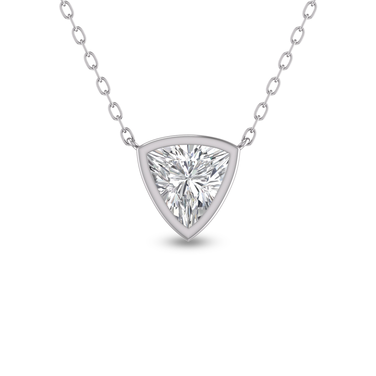 Lab Grown 1 Carat Trillion Shaped Bezel Set Diamond Solitaire Pendant in 14K White Gold