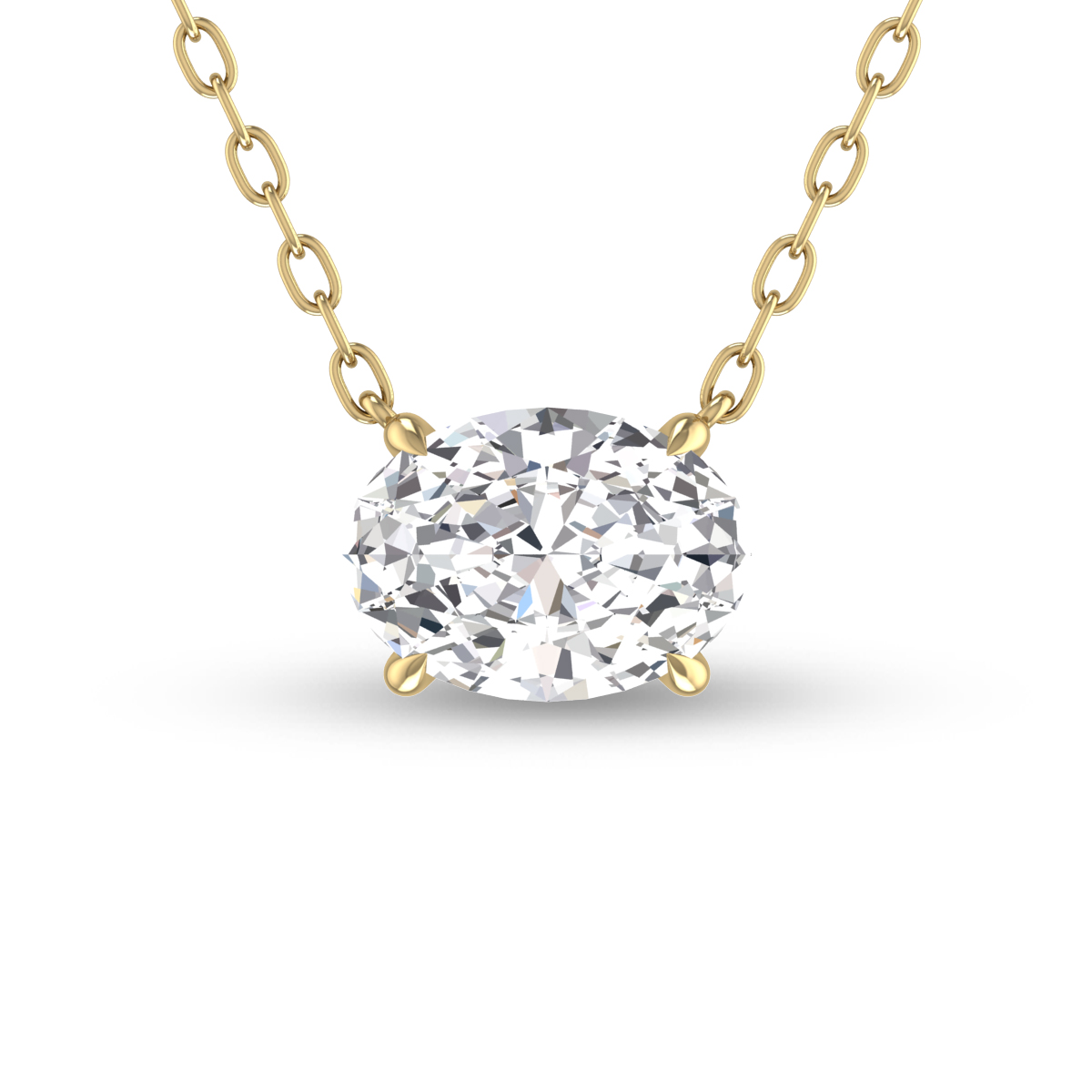 Lab Grown 3/4 CTW Floating Oval Diamond Solitaire Pendant in 14K Yellow Gold