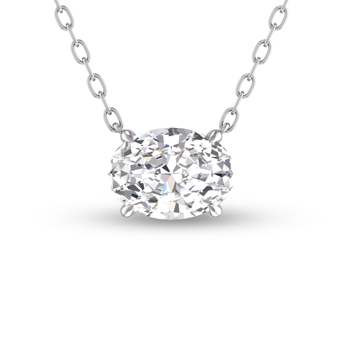 Lab Grown 1 Carat Floating Oval Diamond Solitaire Pendant in 14K White Gold