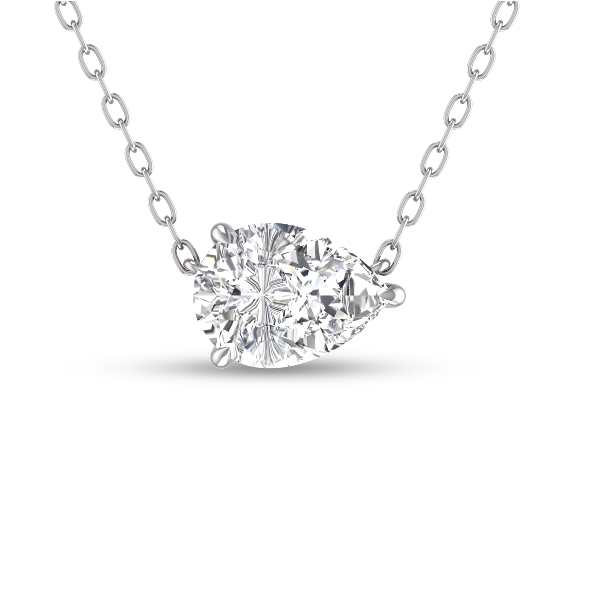 Lab Grown 3/4 Carat Floating Pear Shaped Diamond Solitaire Pendant in 14K White Gold