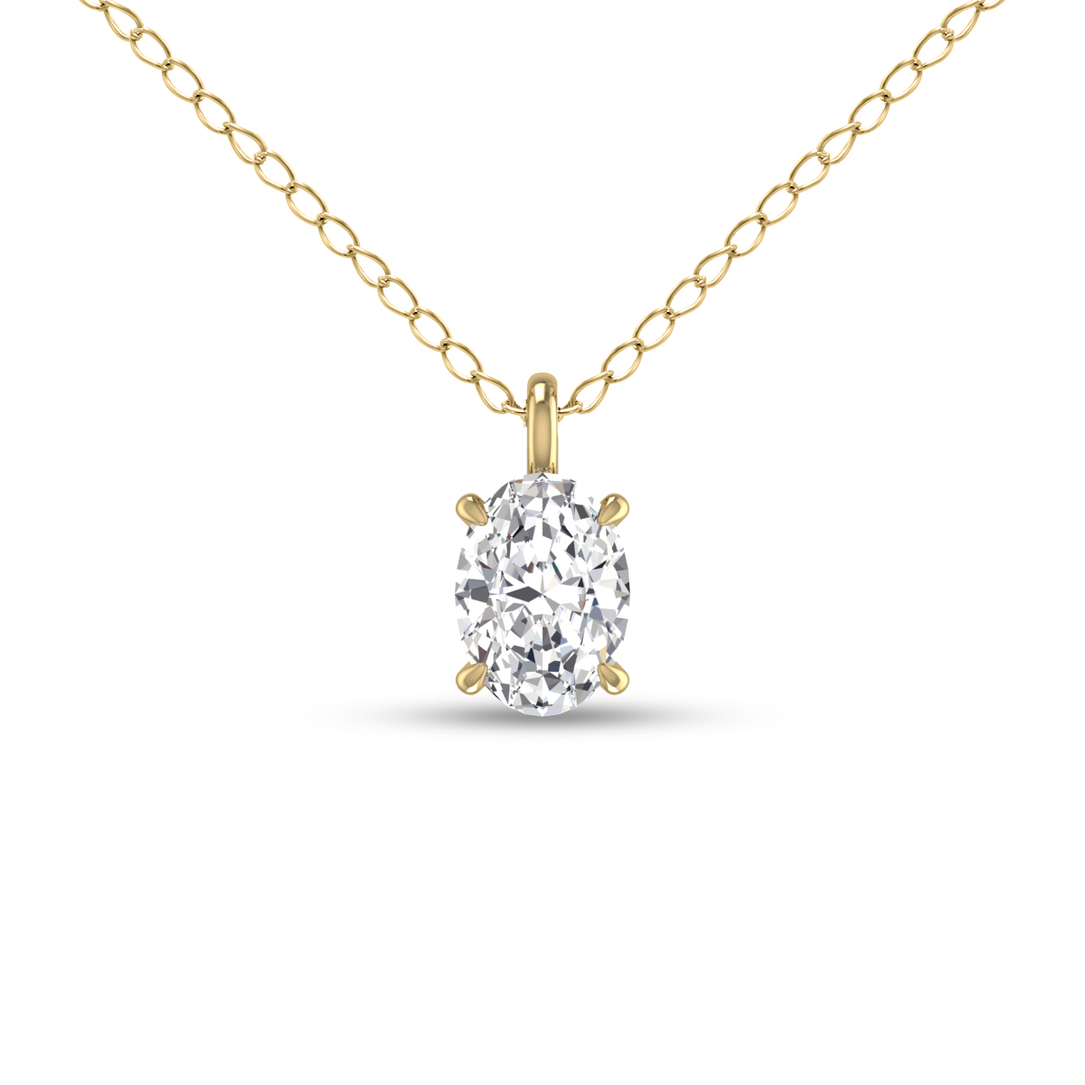 Lab Grown 1/4 Carat Oval Solitaire Diamond Pendant in 14K Yellow Gold