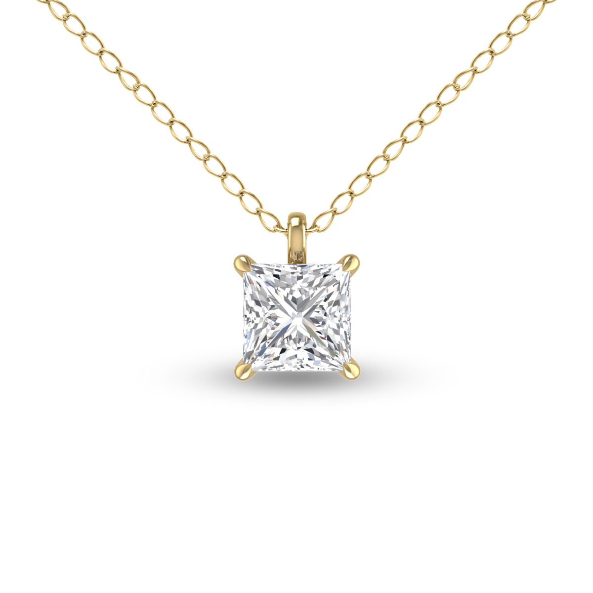 Lab Grown 1/4 Carat Princess Cut Solitaire Diamond Pendant in 14K Yellow Gold