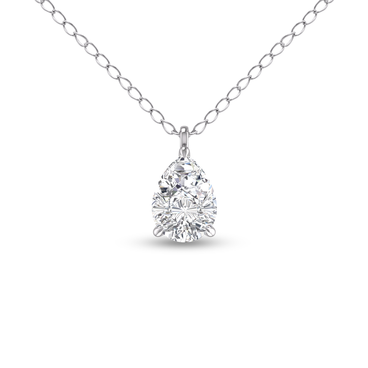 Lab Grown 1 Carat Pear Solitaire Diamond Pendant in 14K White Gold
