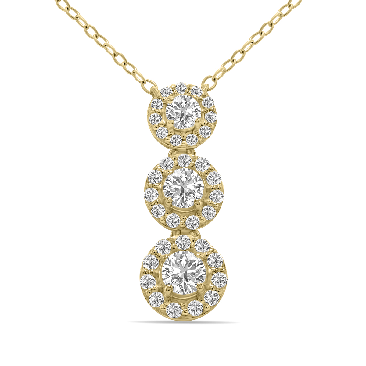 Image of 3/4 CTW Three Stone Lab Grown Diamond Pendant in 10K Yellow Gold (F-G Color VS1- VS2 Clarity)
