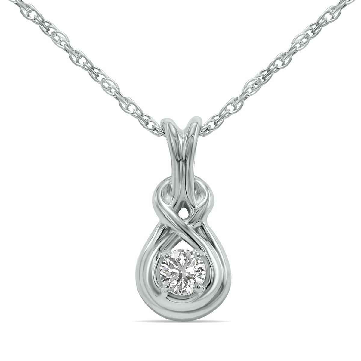 1/10 Carat TW Lab Grown Round Diamond Love Knot Solitaire Pendant in.925 Sterling Silver (F-G Color, VS1-VS2 Clarity)