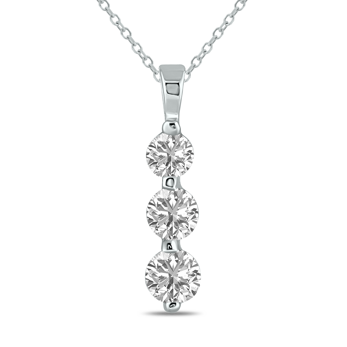 2 CTW Lab Grown Diamond Three Stone Snow Pendant in 10K White Gold