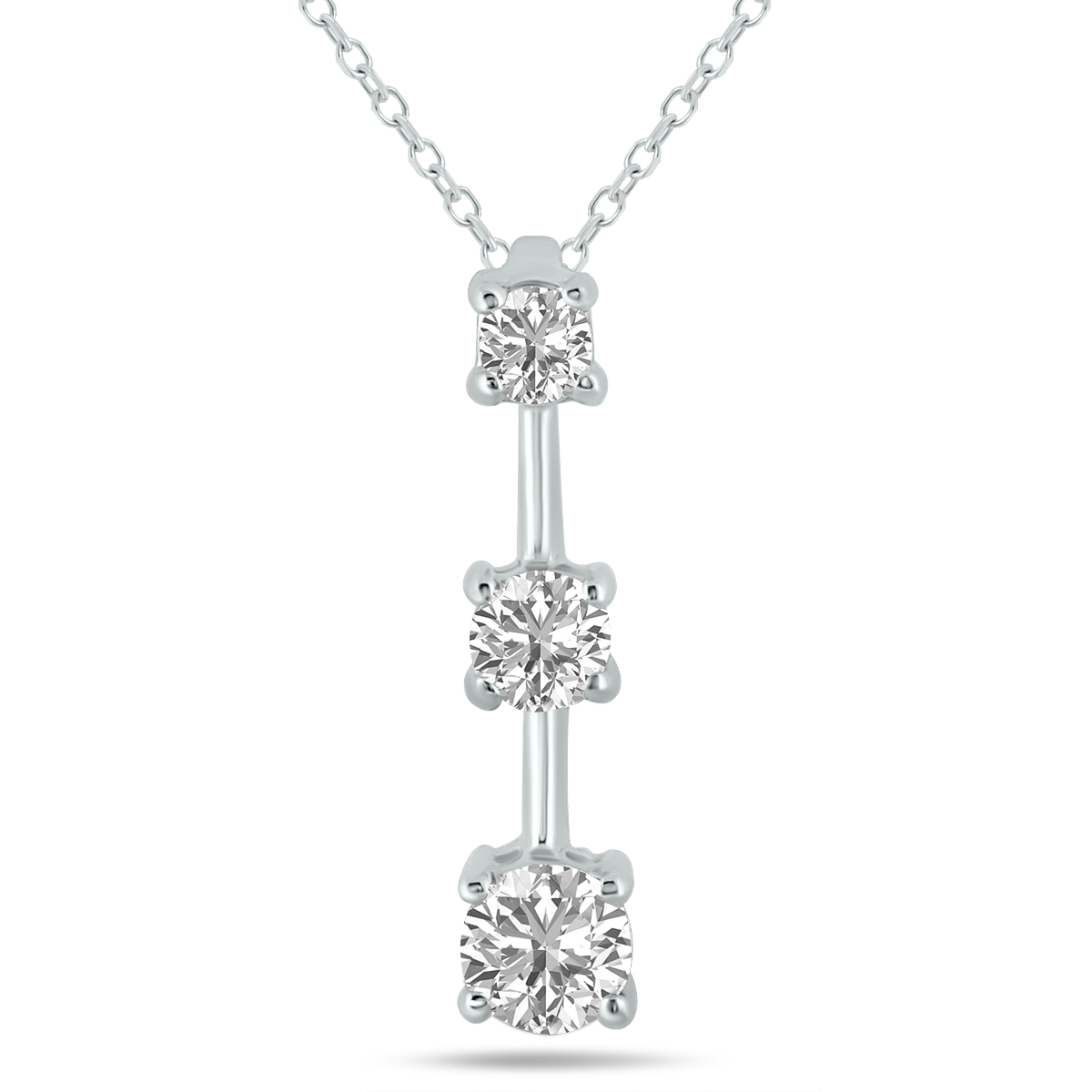 1 CTW Three Stone Lab Grown Diamond Bar Pendant in 10K White Gold