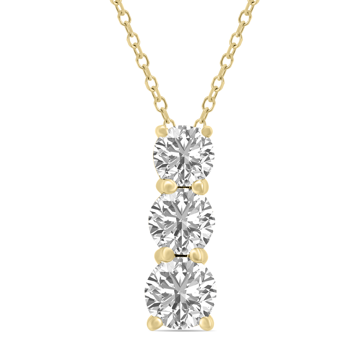2 CTW Lab Grown Diamond Three Stone Pendant in 14K Yellow Gold
